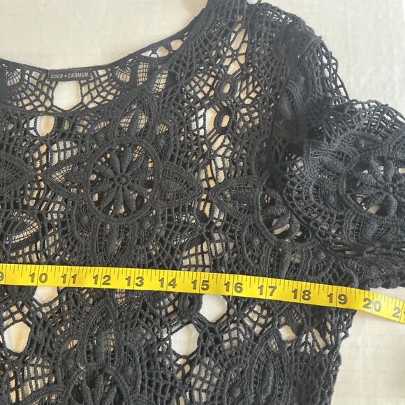 Coco Carmen Womens M Top Black Loose Knit Crochet Cotton Cosplay Whimsygoth READ - Picture 6 of 9